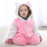 Child wearing baby flannel  
jumpsuit pink
