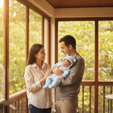 family with Winter Baby Romper for Newborns blue