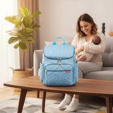 mother with StitchCraft Diaper Bag blue